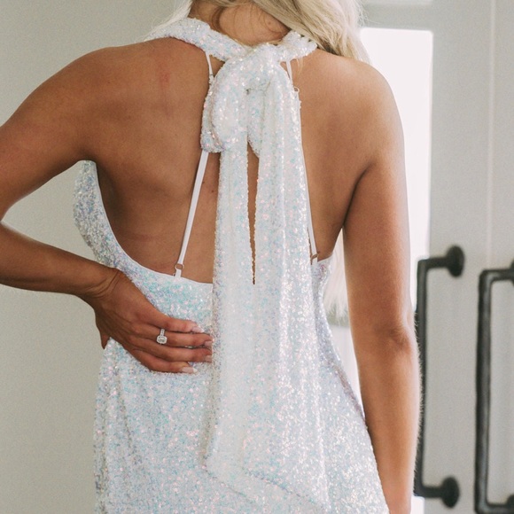 White Sequin Halter Dress - Perfect for Brides! - Picture 3 of 3
